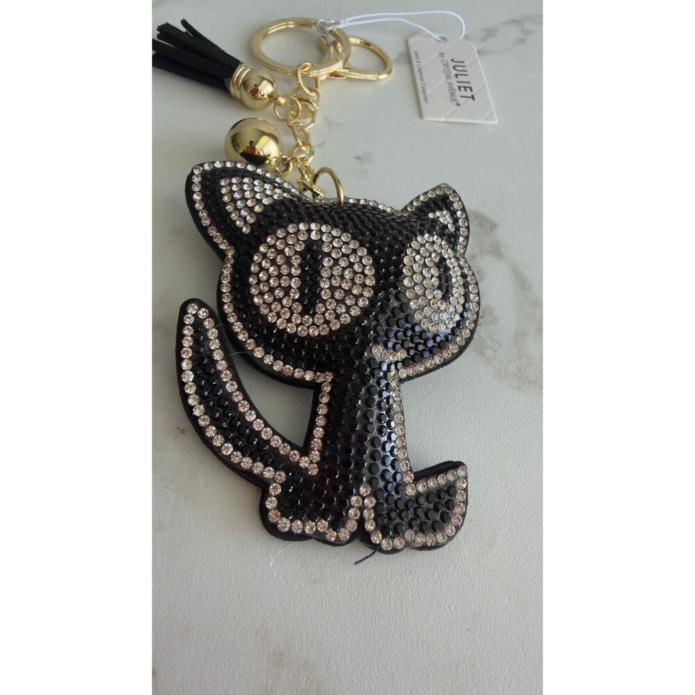 Juliet Crystal Avenue Rhinestone Black Cat Keychain Bag Charm NWT - Picture 2 of 4